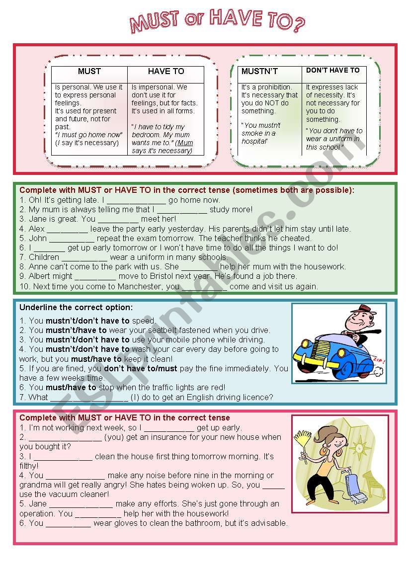 must or have to? worksheet