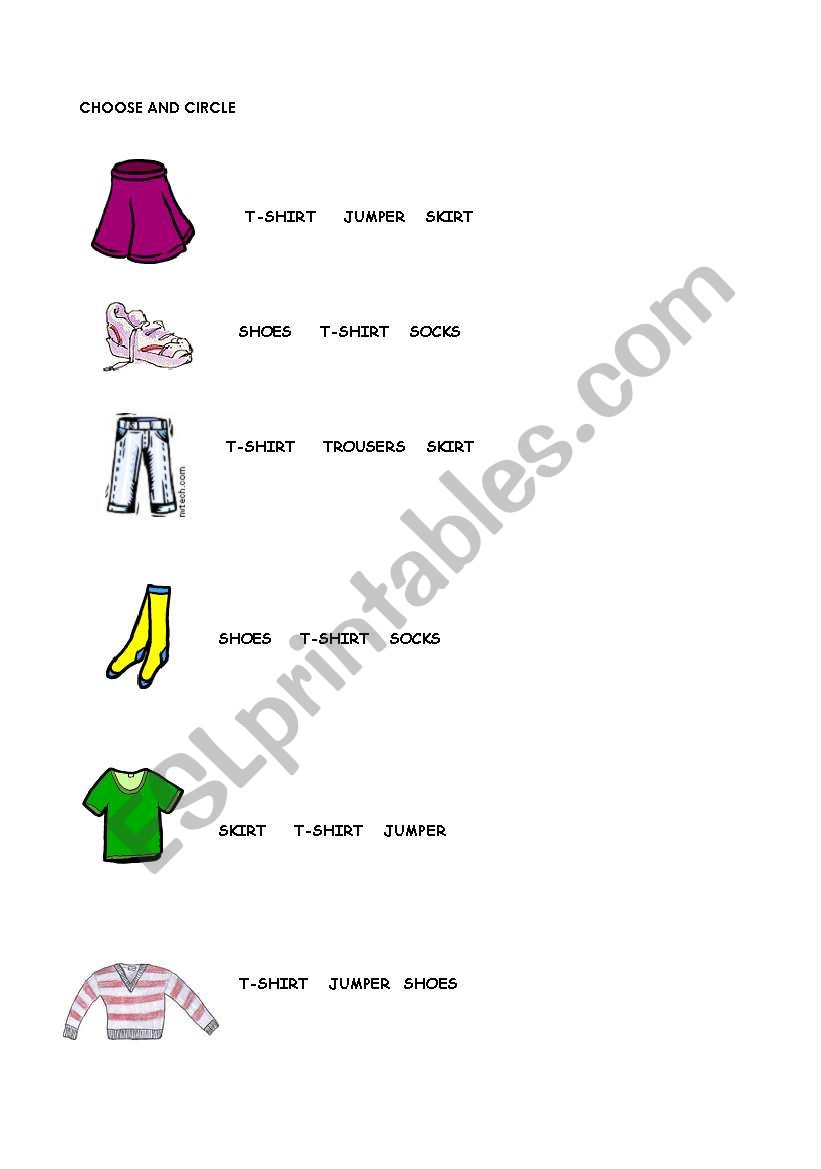 clothes multiple choice worksheet