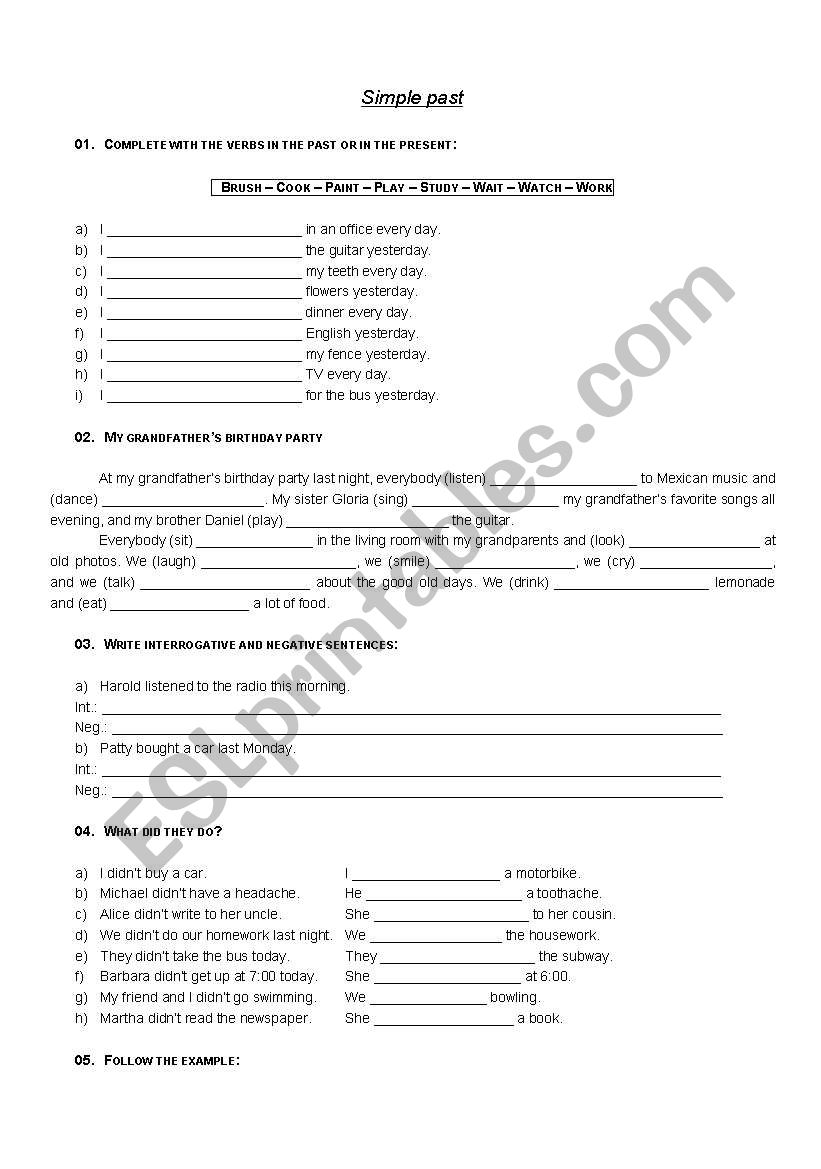 Simple Past activities worksheet