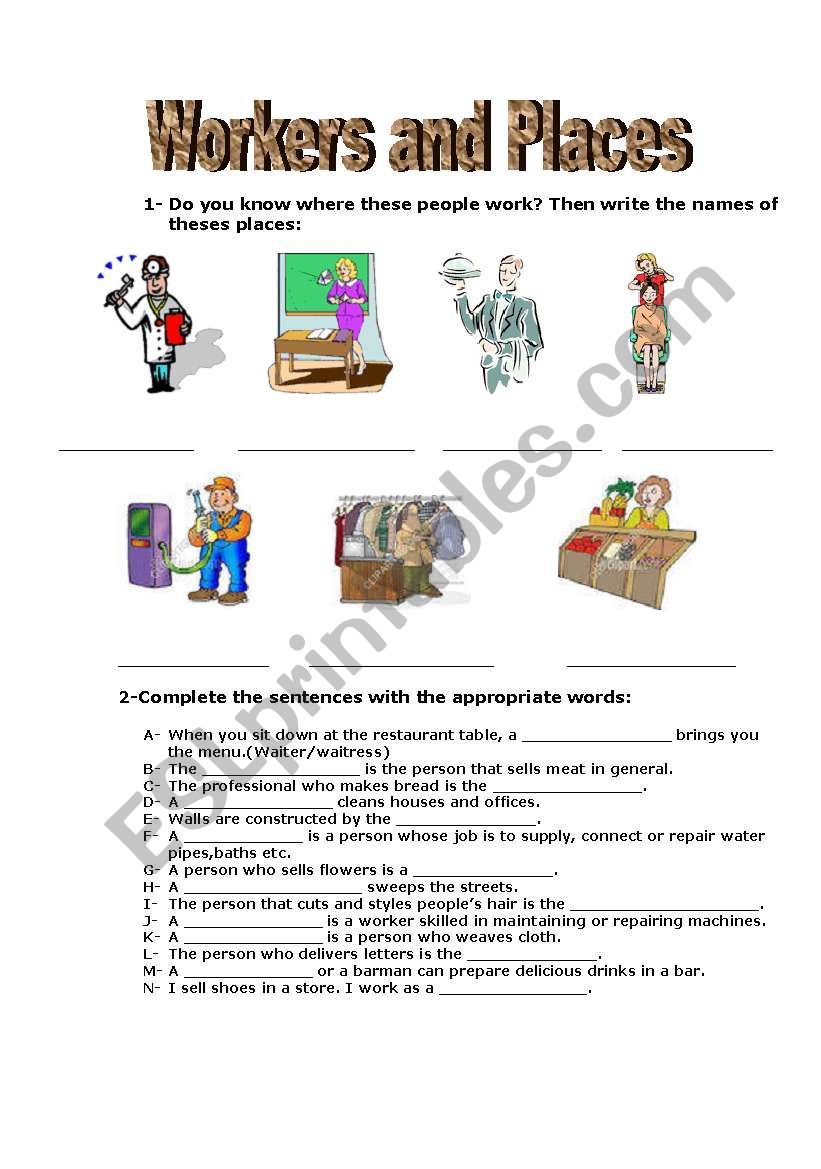 workers and places worksheet