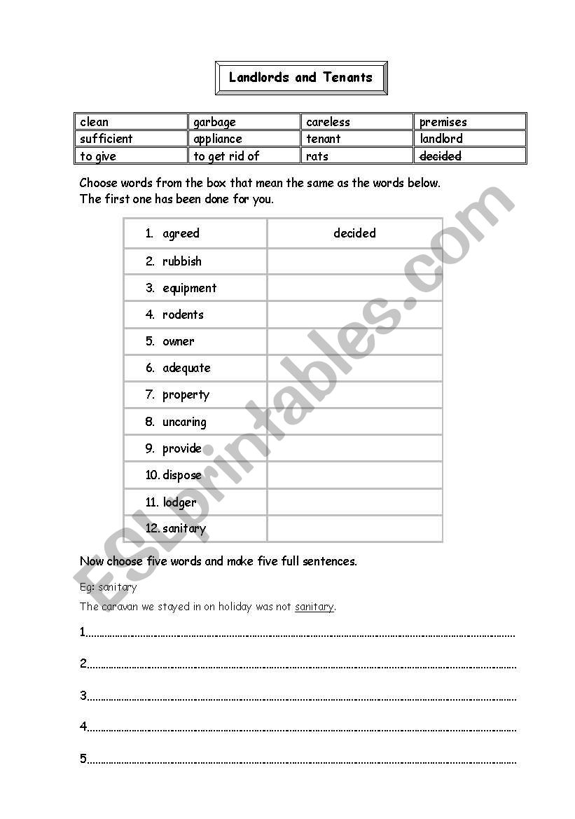 Landlord and tenant vocabulary