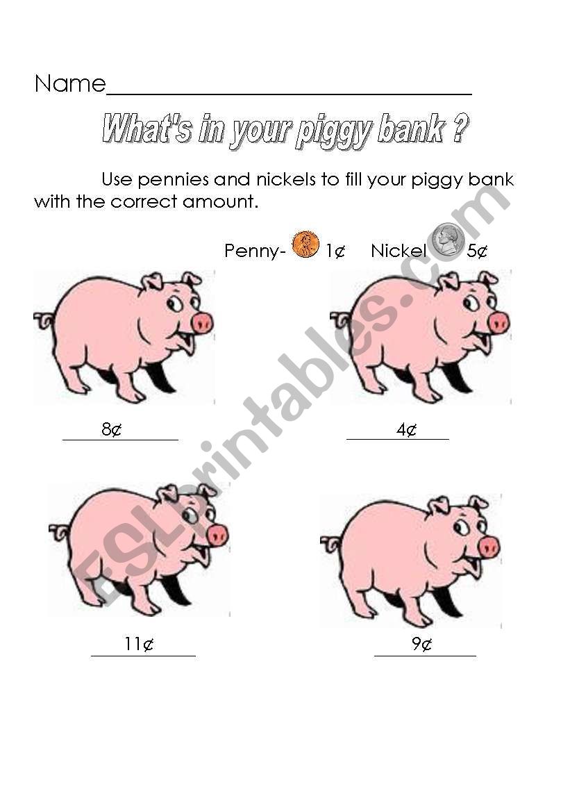 whats in your piggy bank? worksheet