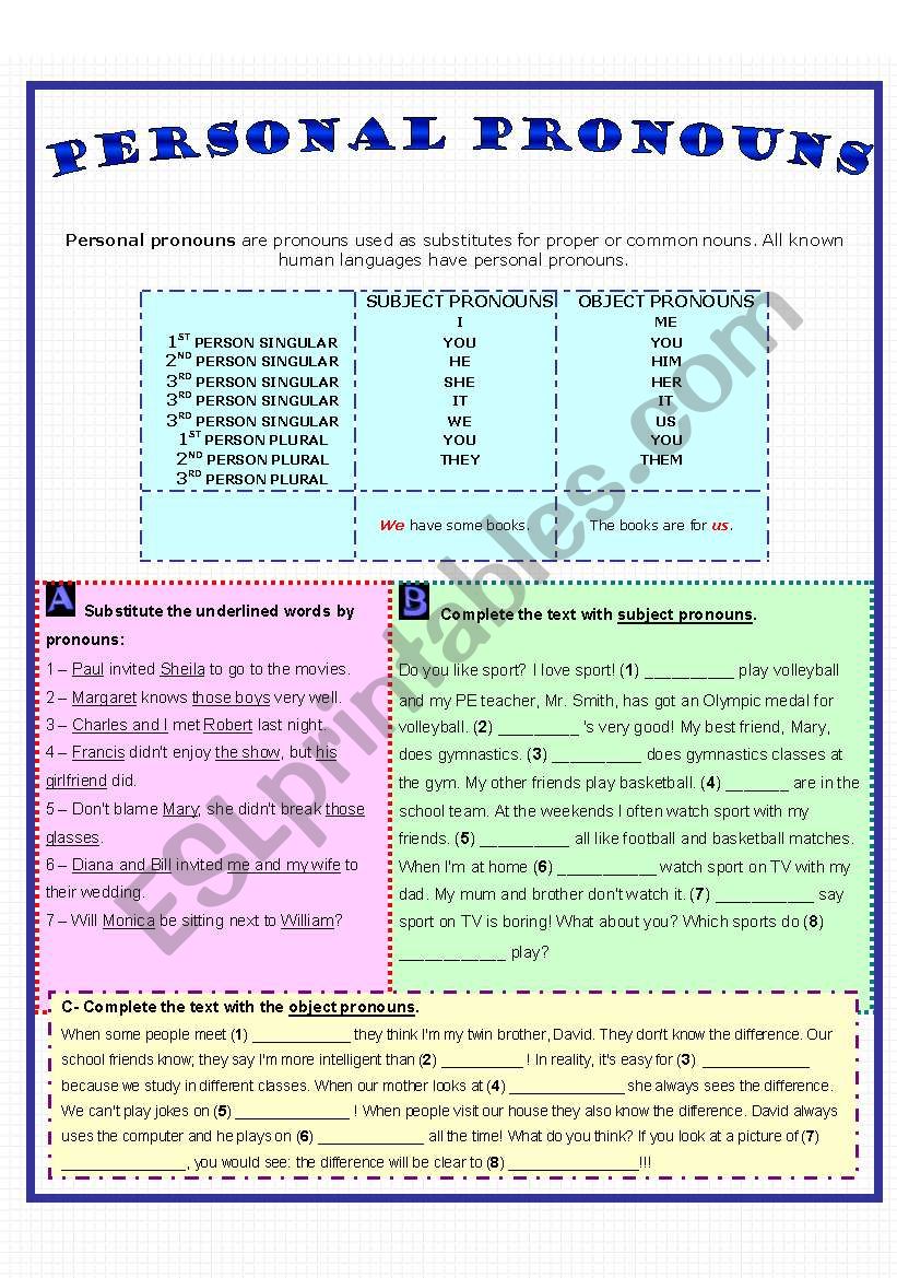 PERSONAL PRONOUNS worksheet