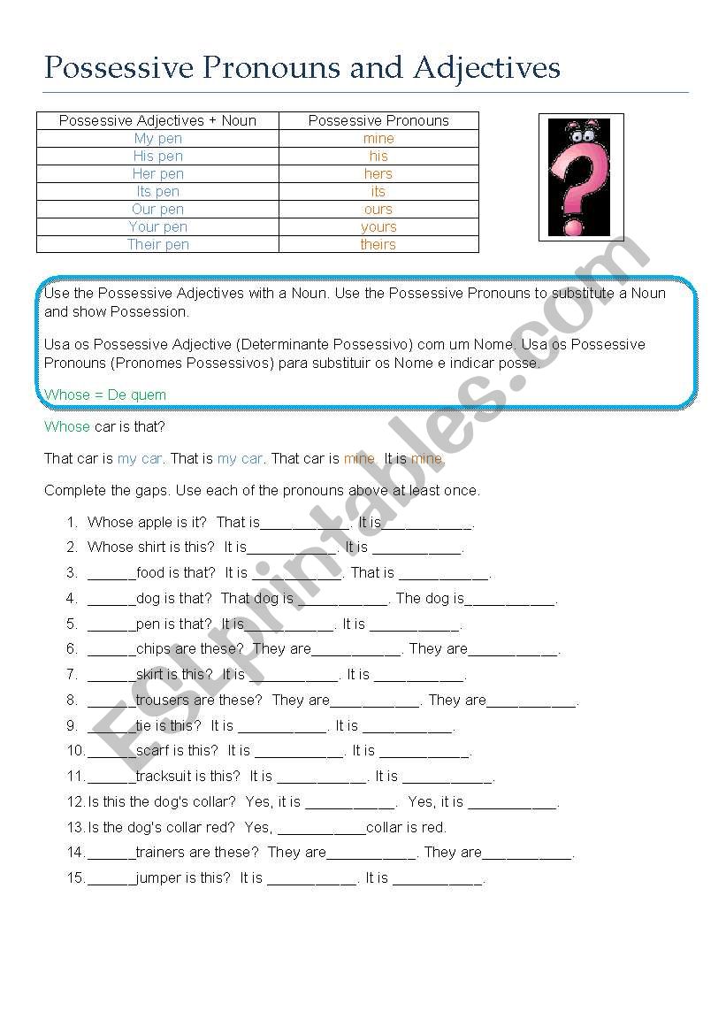 Possessive Prounouns and Adjectives and Whose