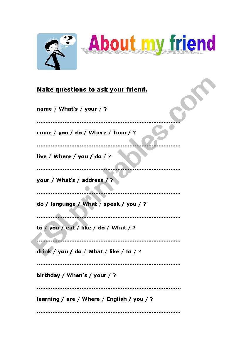 ask your  friend worksheet