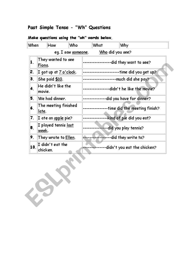 Past tense  worksheet