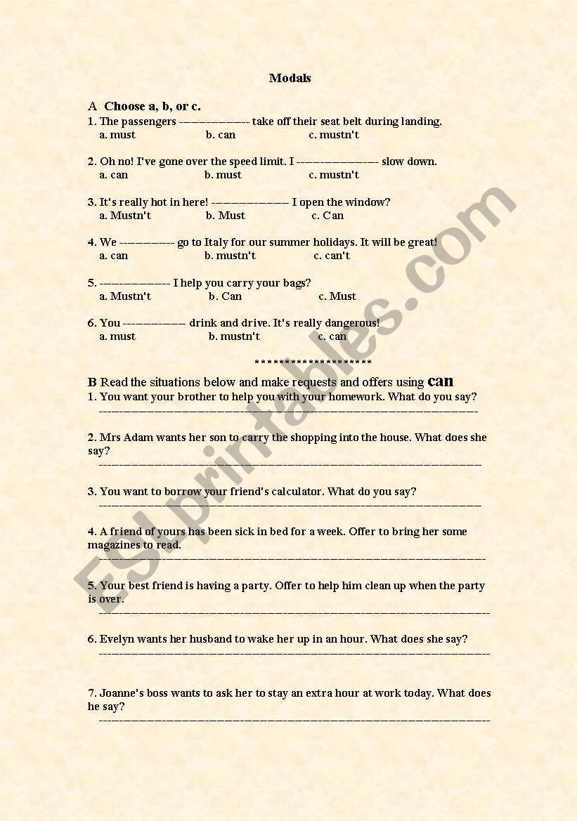 Modals worksheet