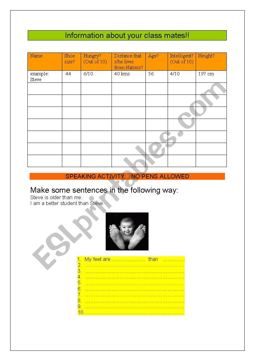 speaking practice for comparatives, gap fill and spoken production