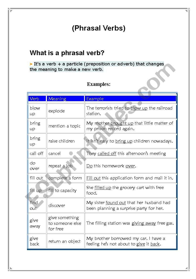 phrasal verbs worksheet