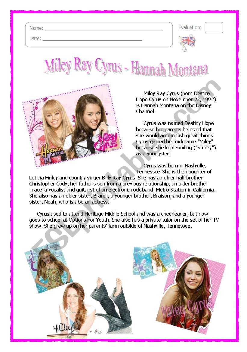 Hannah Montana worksheet