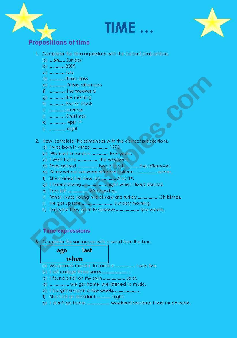 Time - Prepositions of time and Time expressions