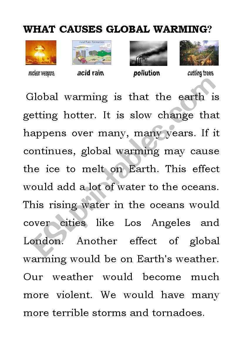 global warming reading work sheet