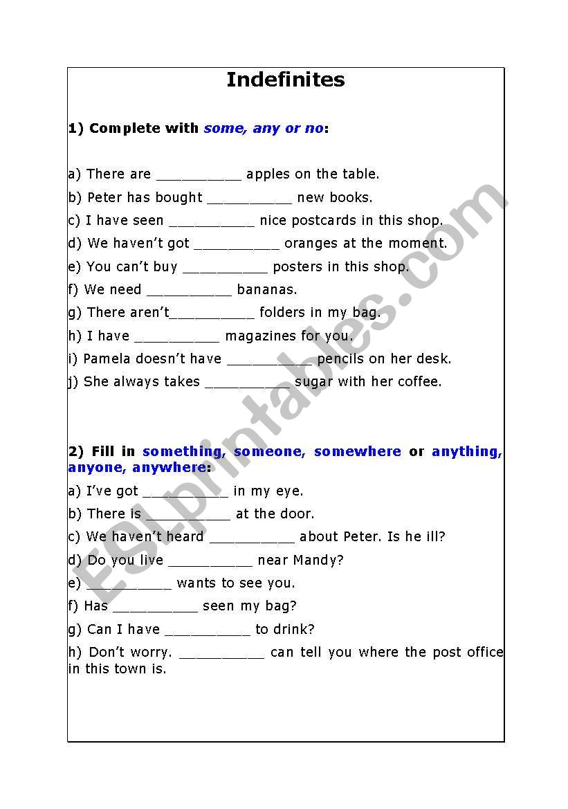 Indefinites and compounds - Exercises