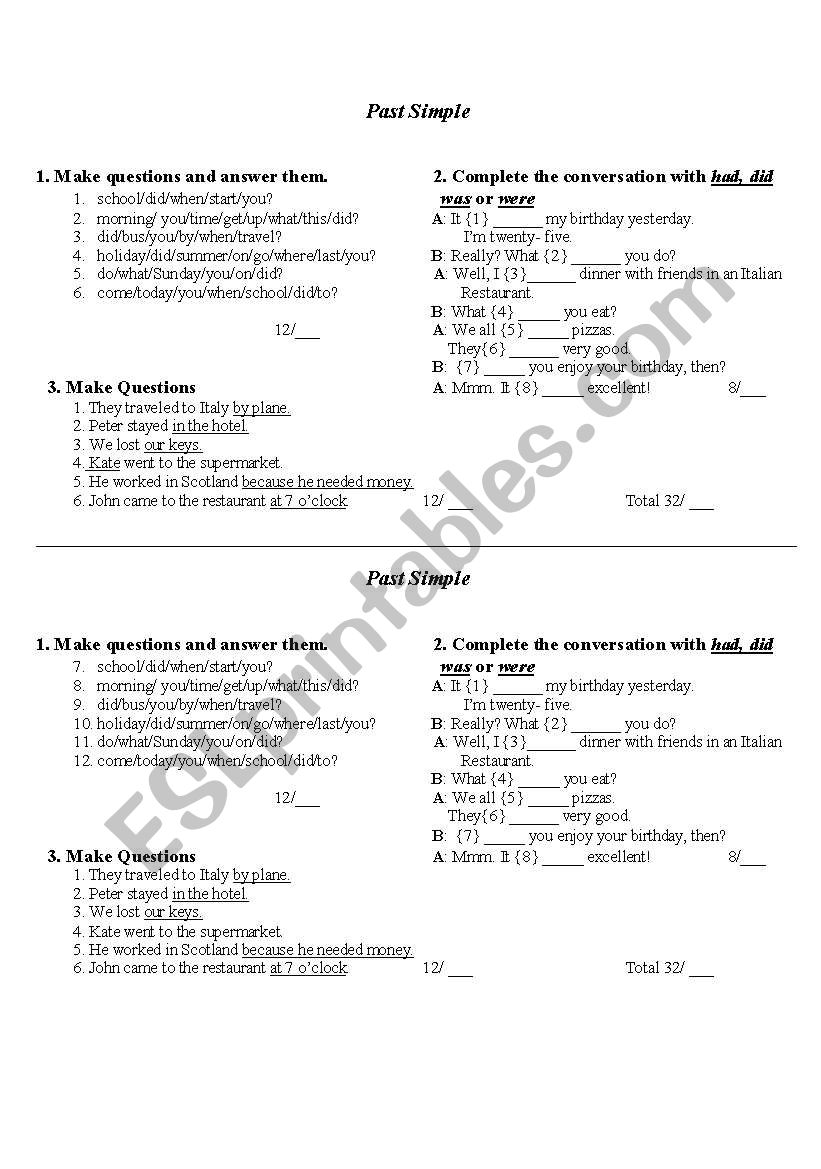Past simple worksheet