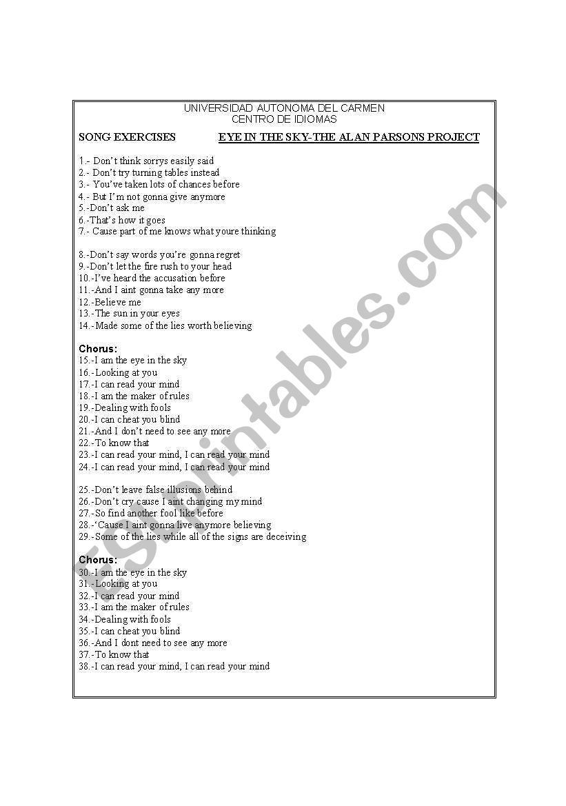 Lyrics  worksheet