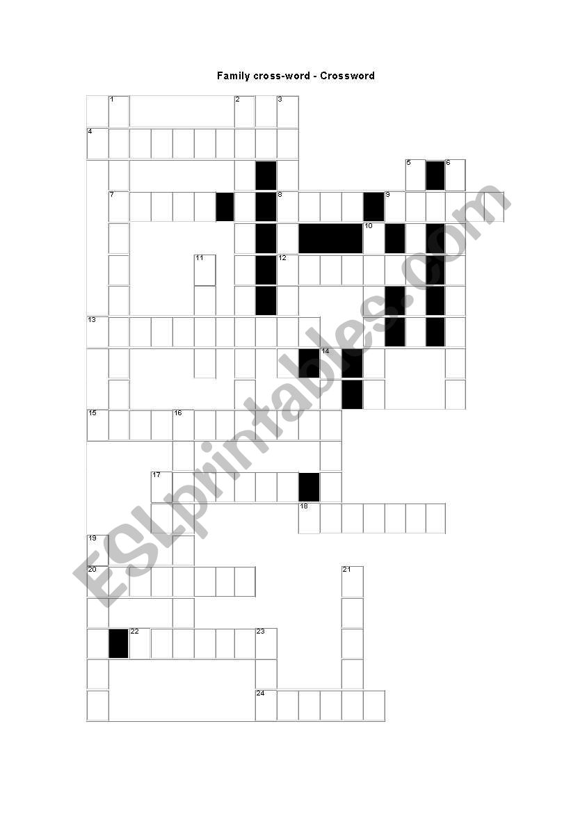 Family crossword worksheet