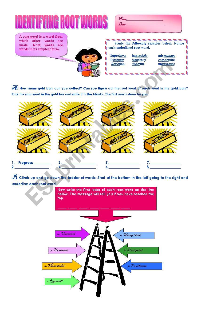 IDENTIFYING ROOT WORDS worksheet