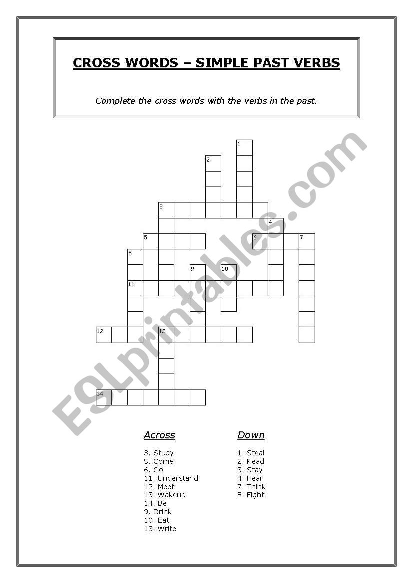 Simple Past Verbs Crosswords worksheet