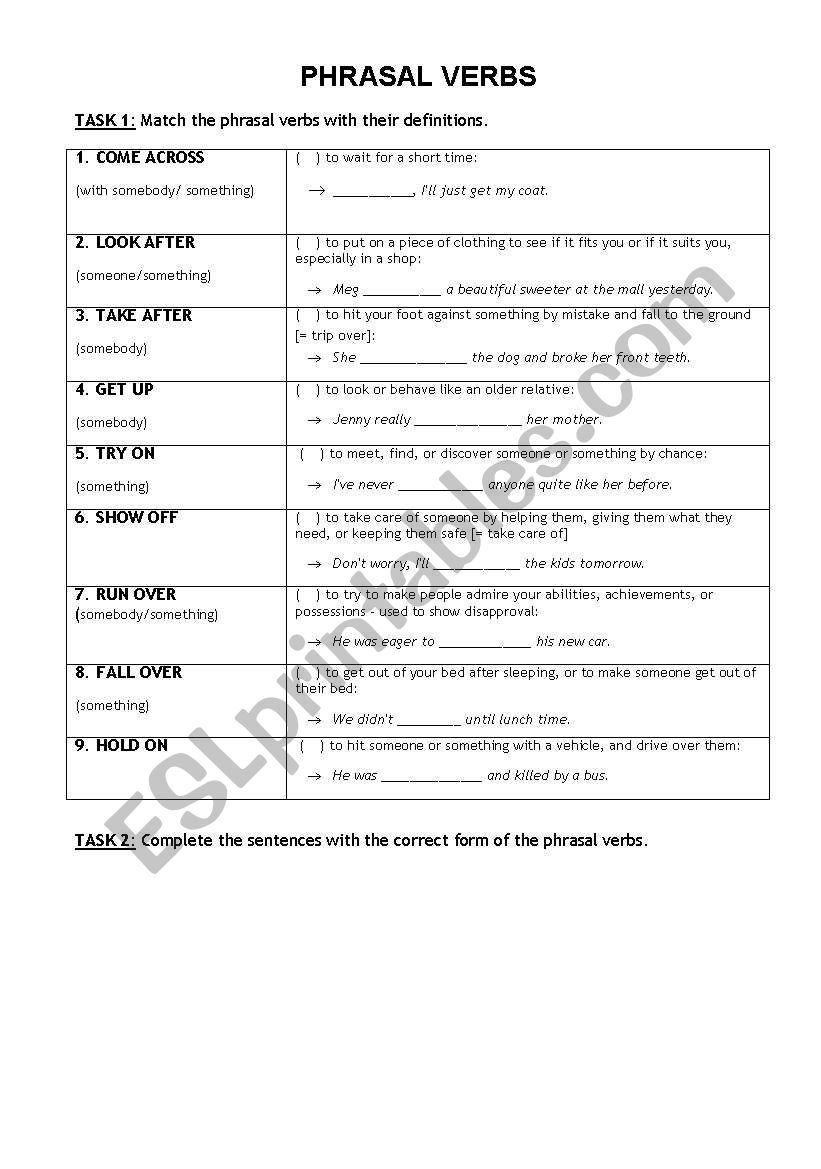 Phrasal Verbs Matching worksheet