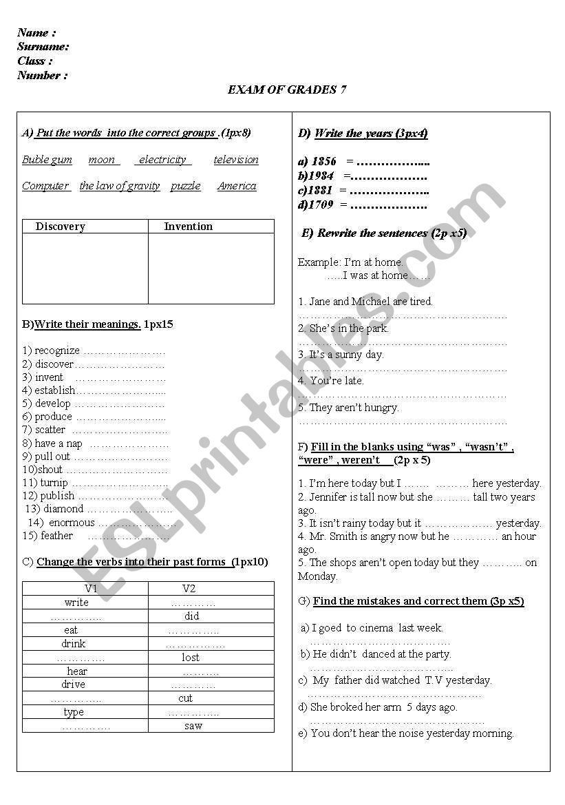 workshhet for past simple worksheet