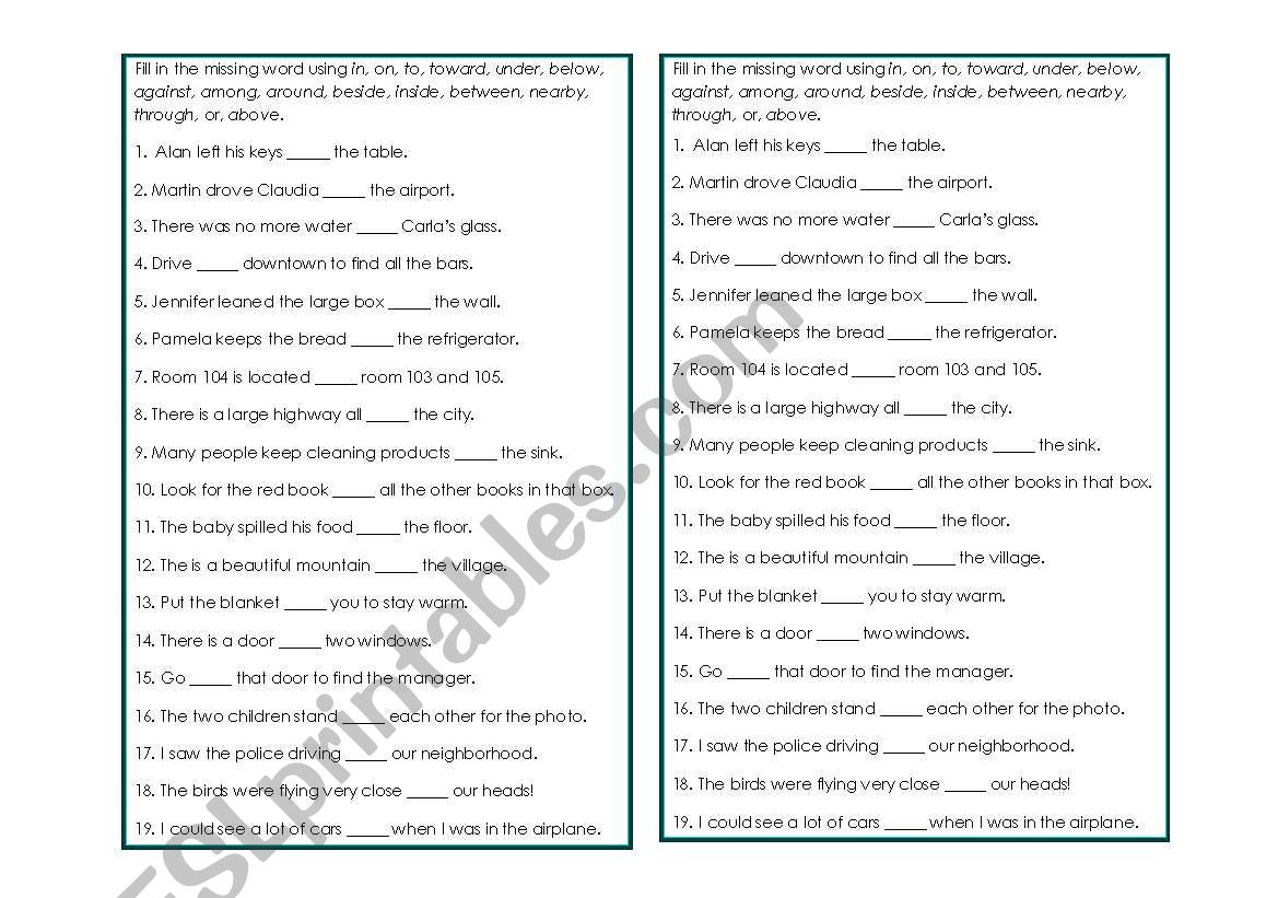 Prepositions worksheet worksheet