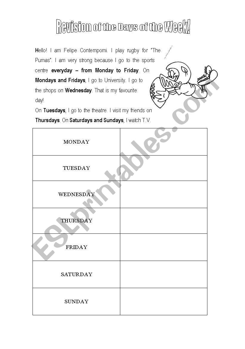 Days of the week worksheet