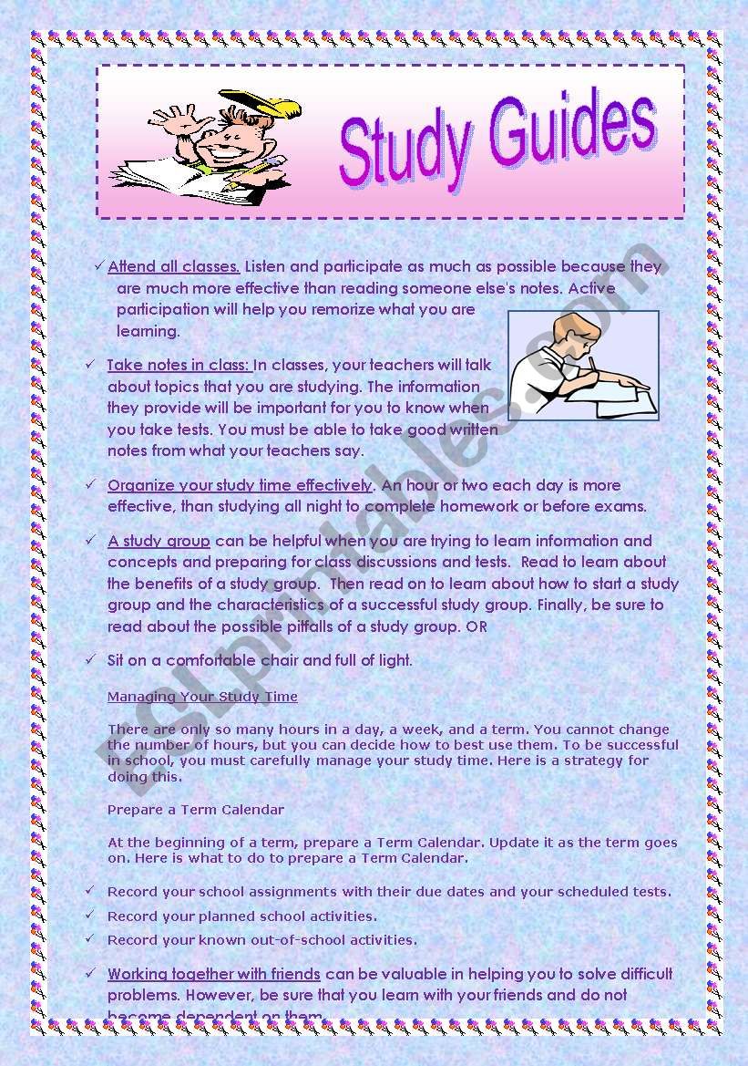 Study Guides for Students worksheet