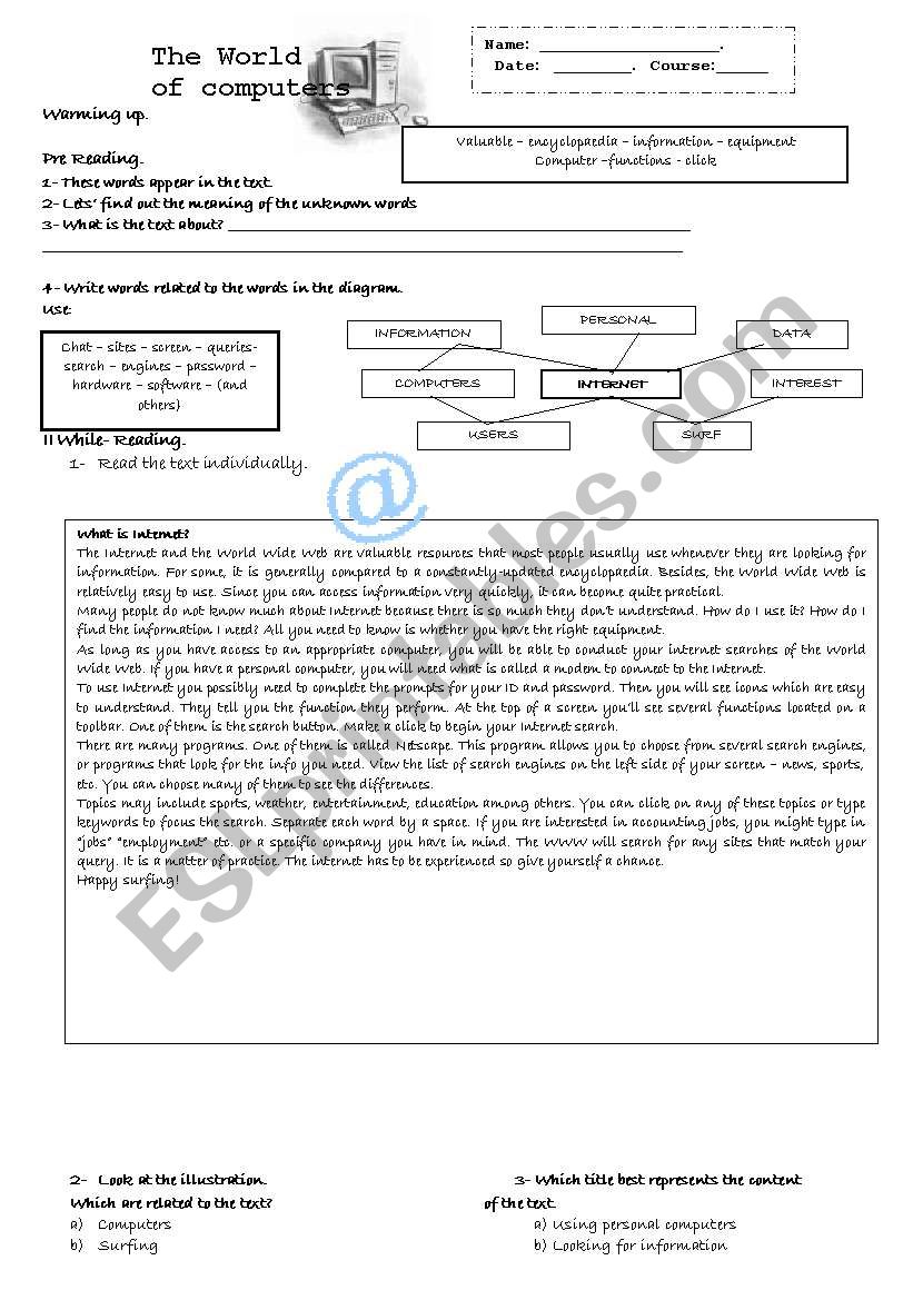 The world of computers worksheet