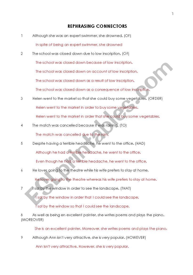 English connectors worksheet