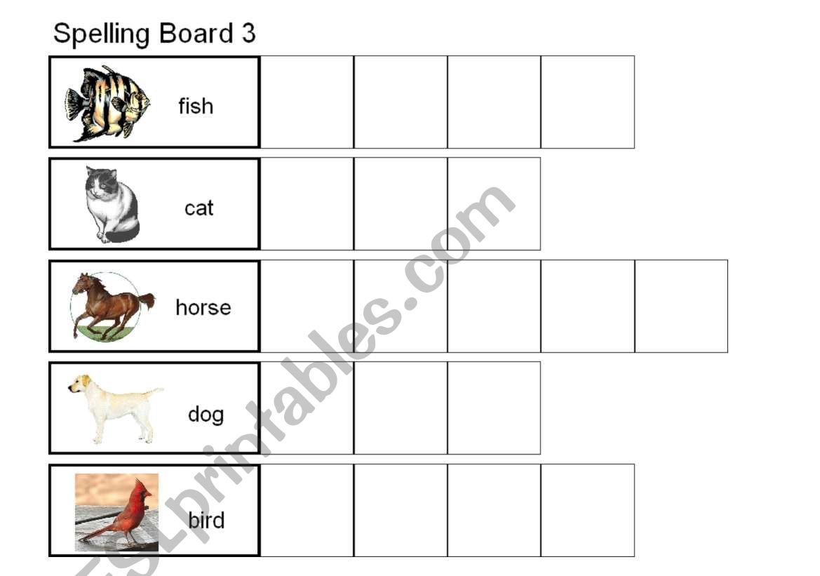 Spelling animals worksheet