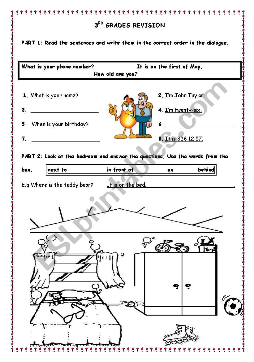 revision of basic questions and prepositions