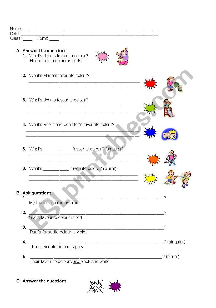 the colours worksheet