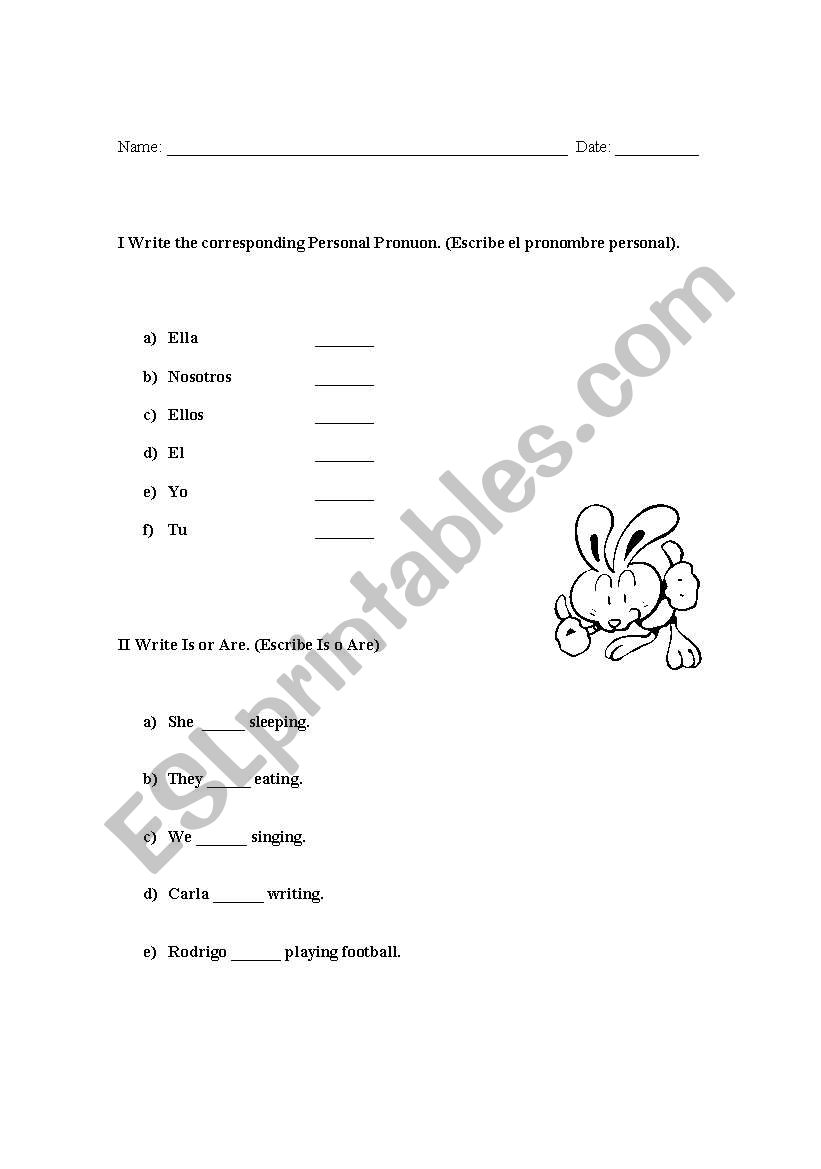 personal pronouns, verb tobe and present continuous