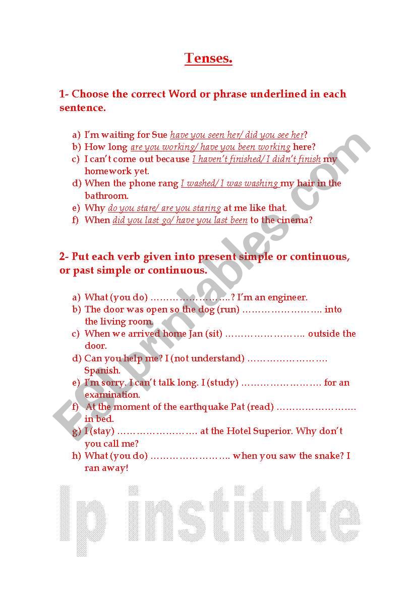 Tenses worksheet