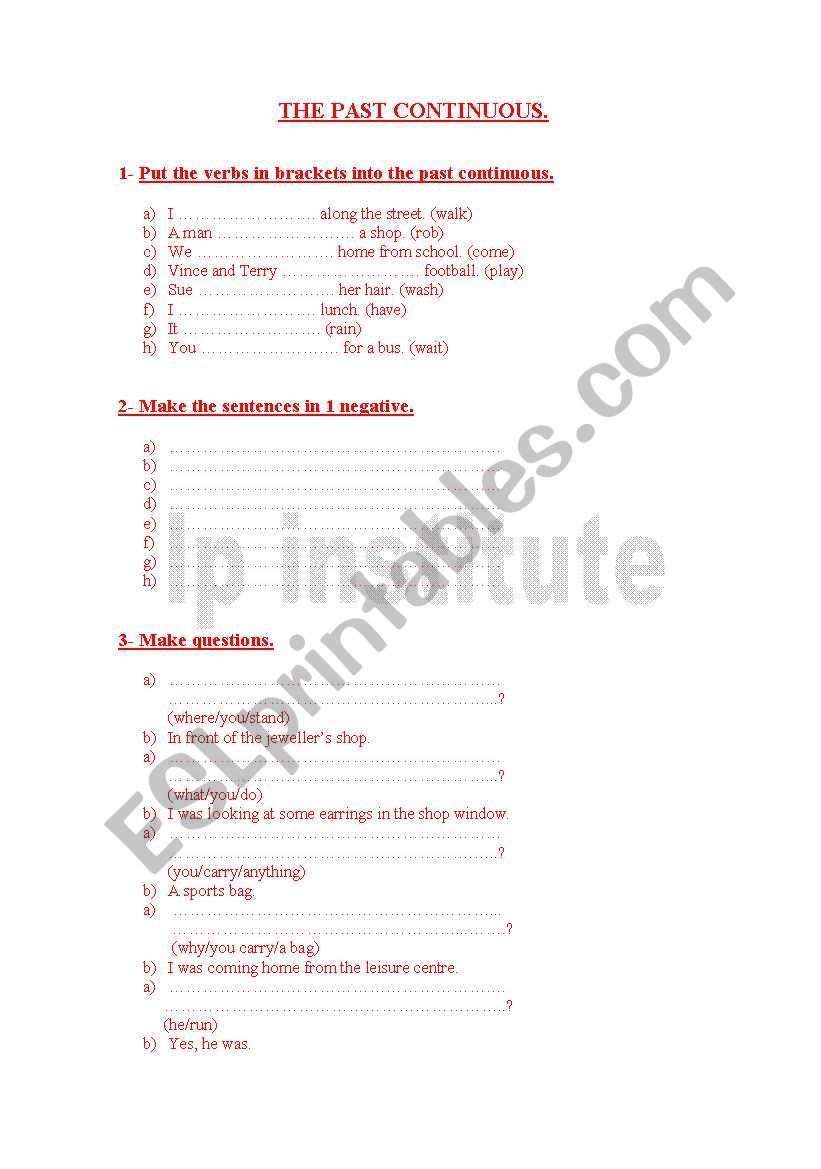 Past continuous worksheet