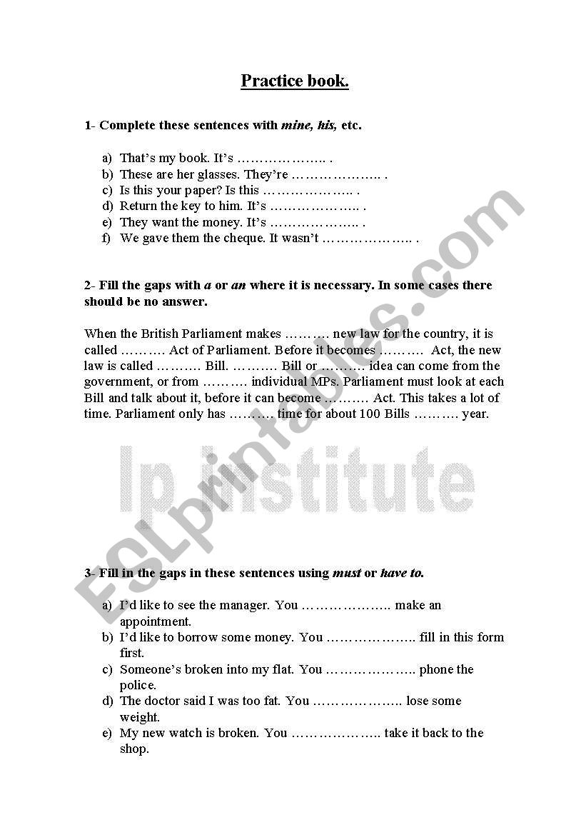Multiple exercises worksheet