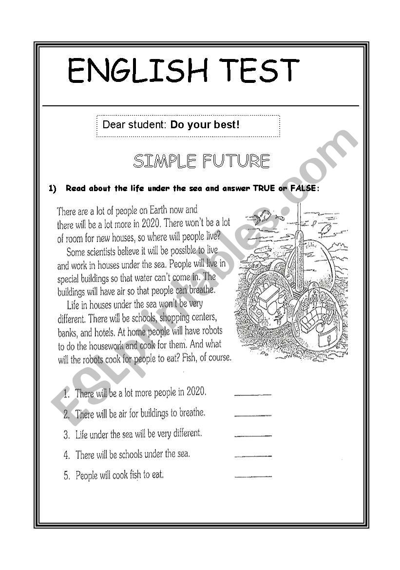 Simple Future Test worksheet