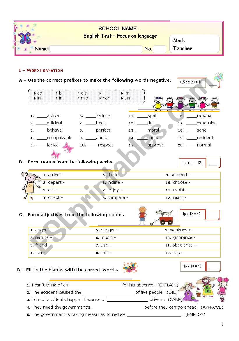 Grammar Formative TEST for Advanced Students