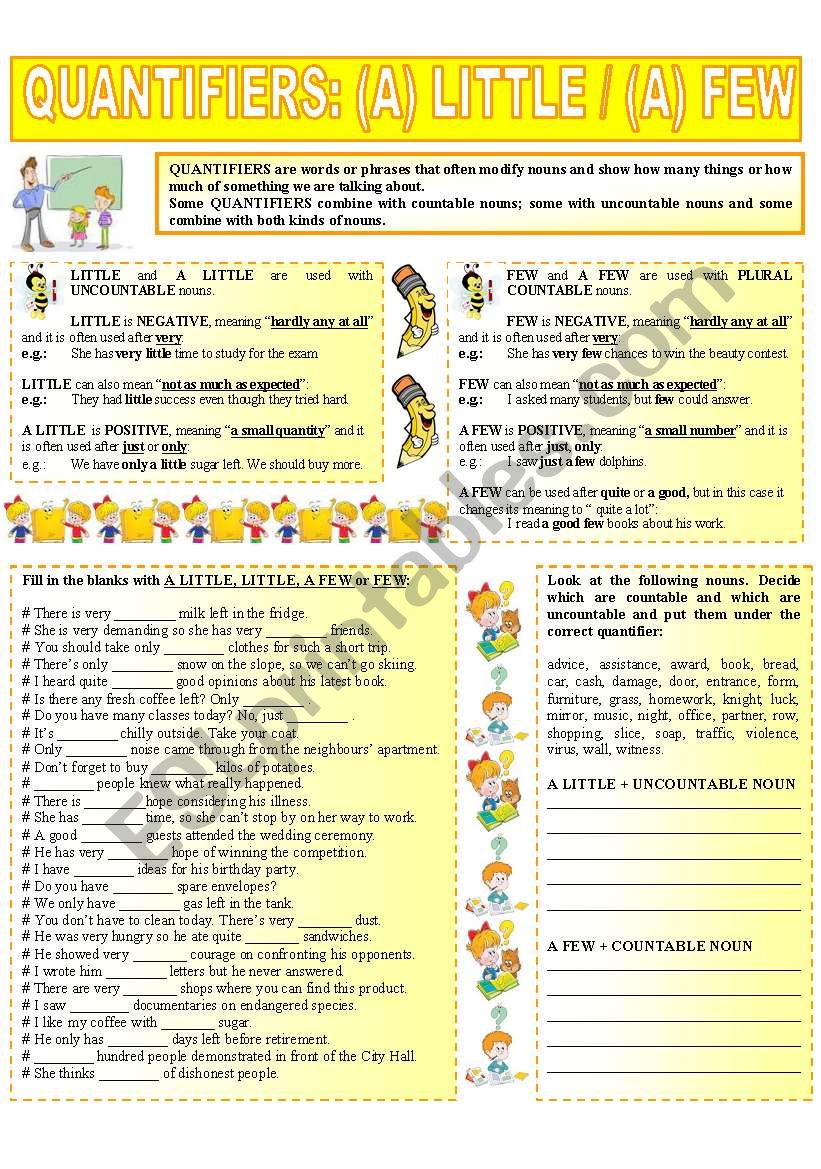 QUANTIFIERS: (A) LITTLE / (A) FEW (3 - 6)