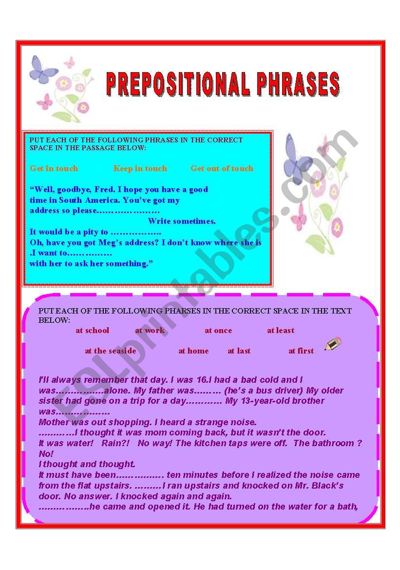 PREPOSITIONAL PHRASES worksheet