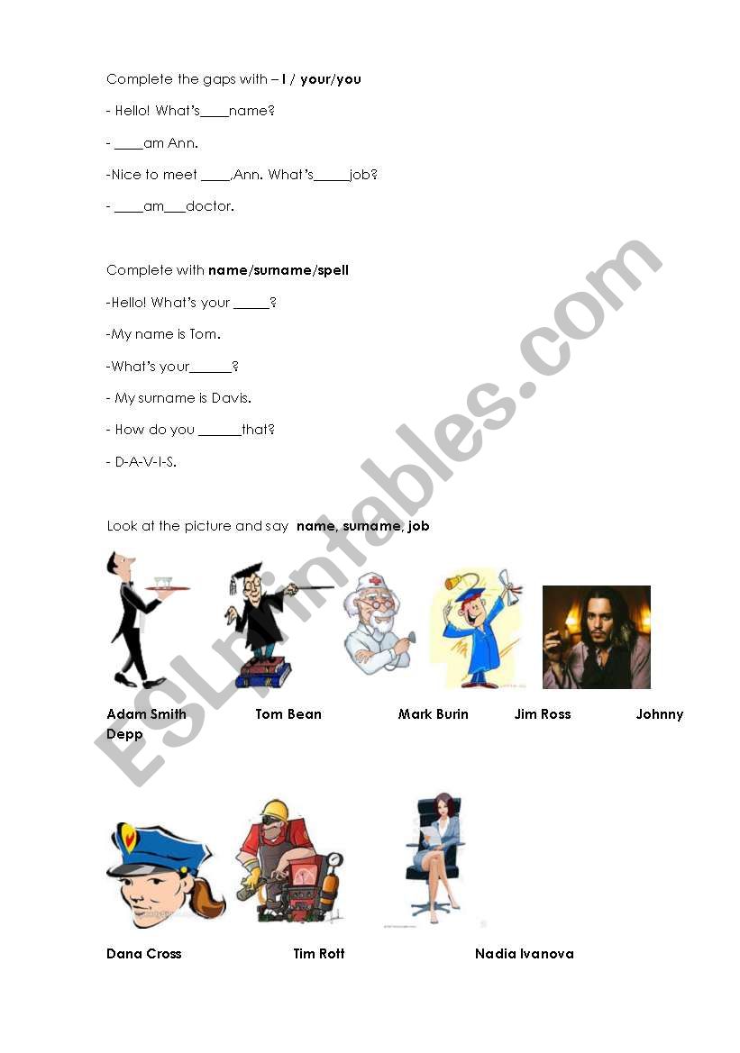 jobs names worksheet worksheet