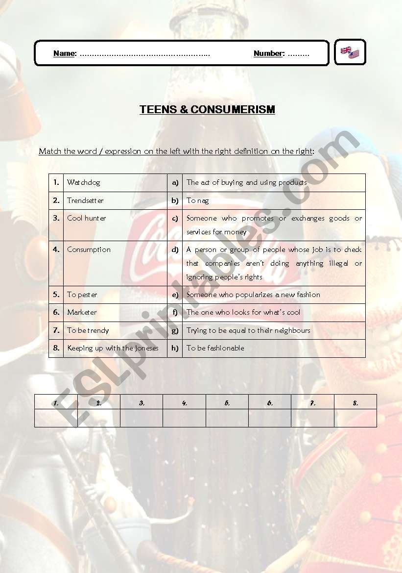 Teens & Consumerism worksheet