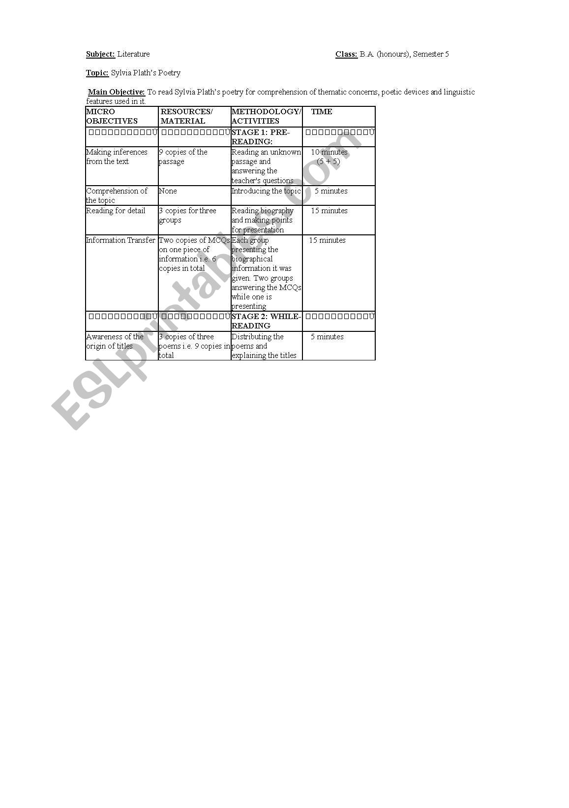 reading poetry lesson plan worksheet