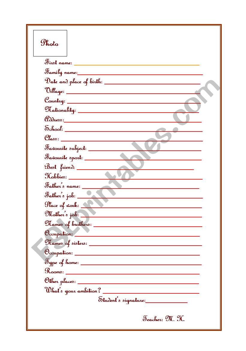 students form worksheet