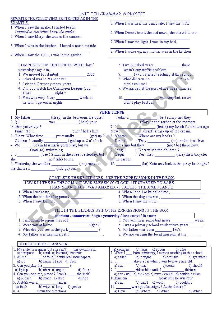 SIMPLE PAST exercises with when ...spot on 8th year