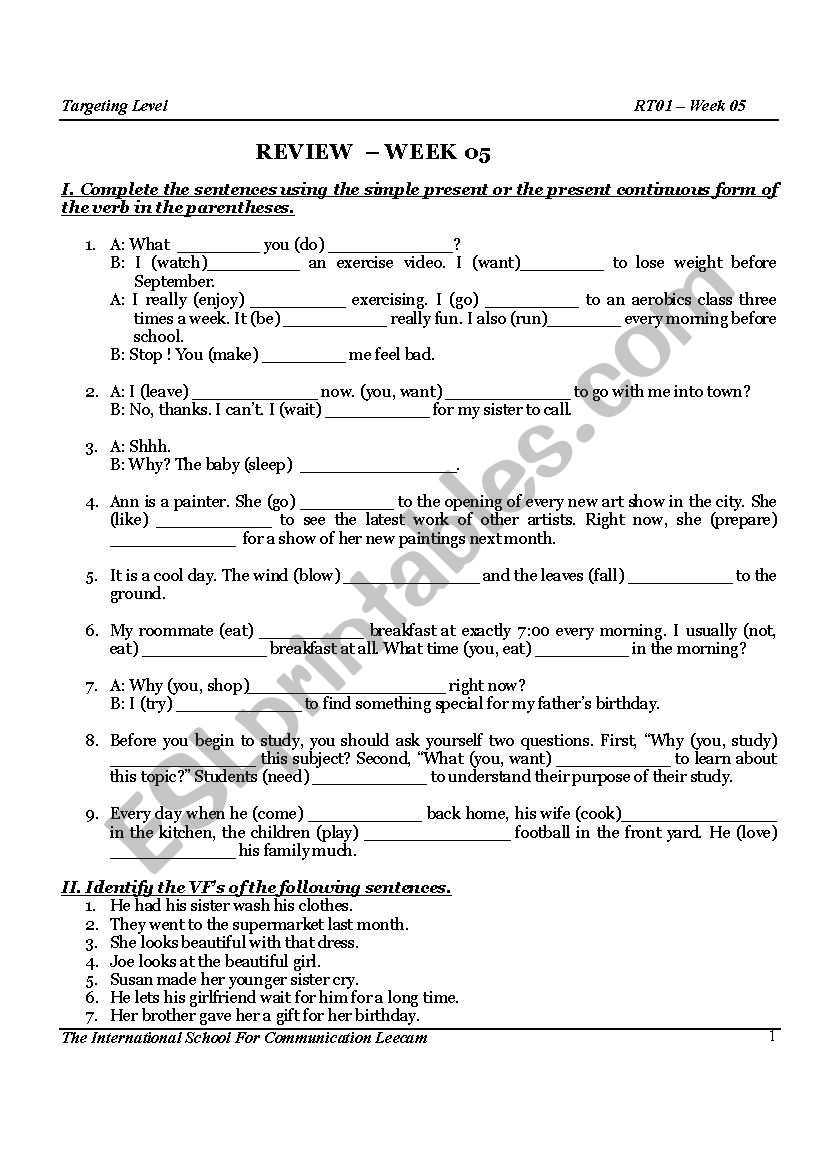 TEST for Targeting Students worksheet