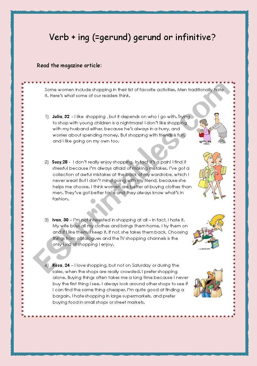 Gerunds and infinitives worksheet