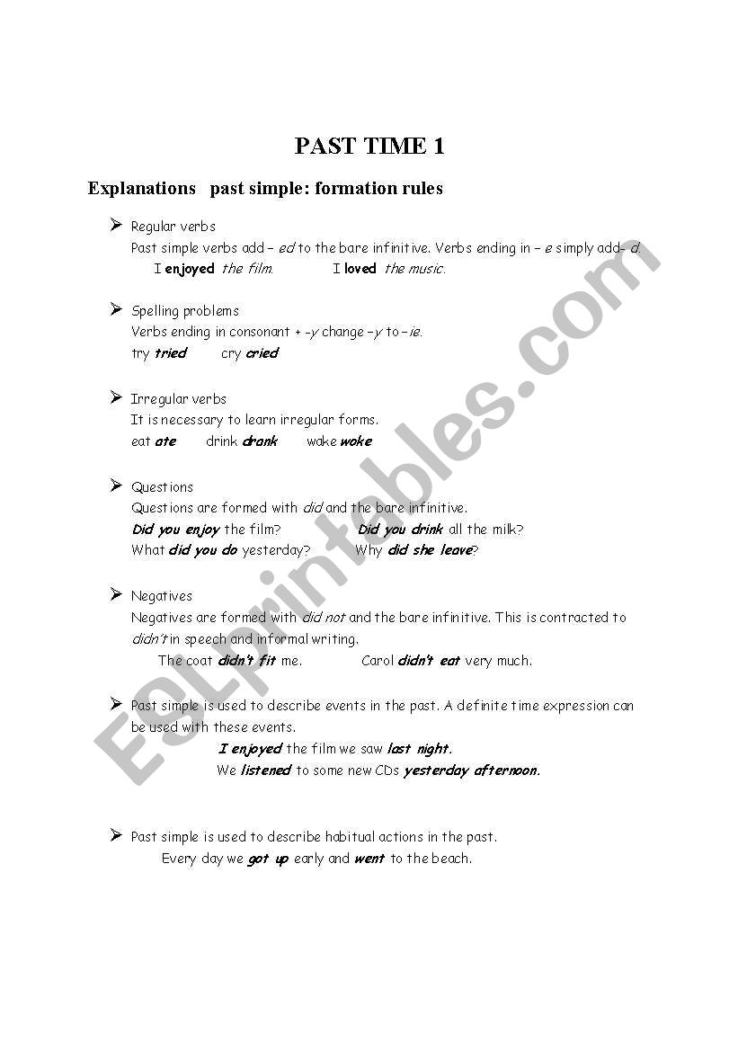 PAST SIMPLE 1 worksheet