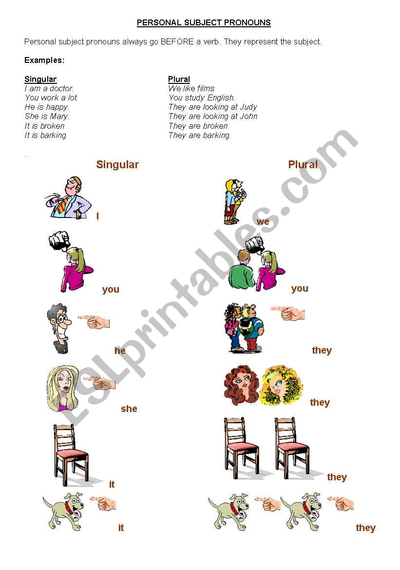 Personal Subject Pronouns worksheet