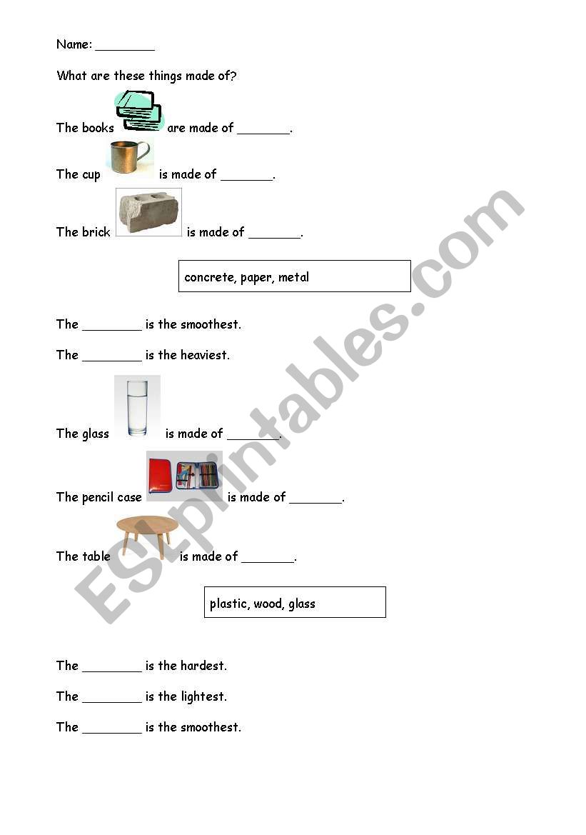 comparing materials worksheet